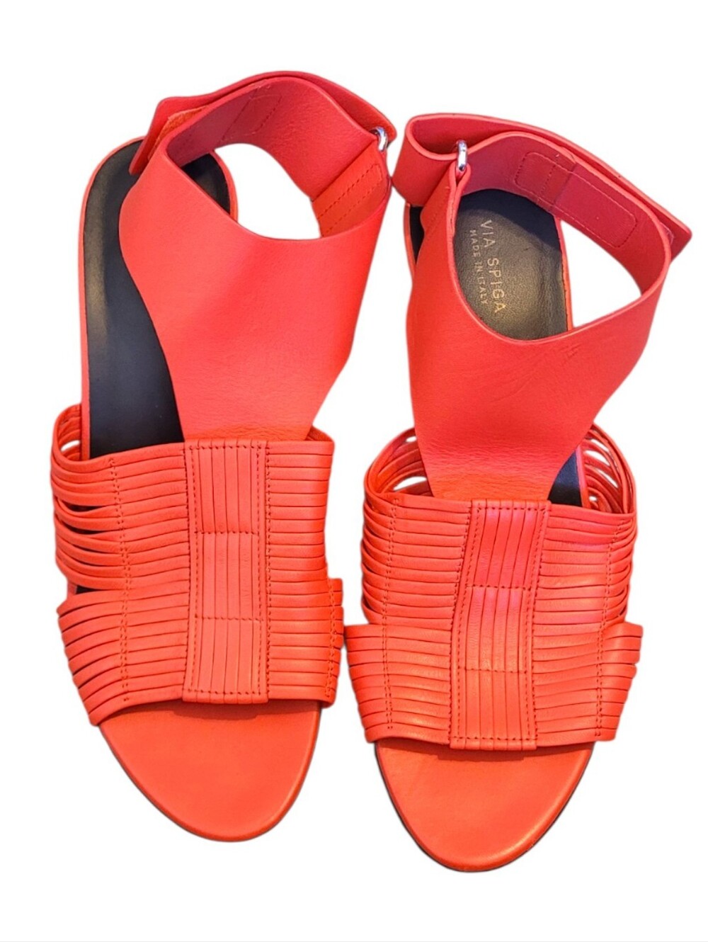 Via Spiga Red Strappy Low Heel Leather  Sandals Size 37/US 7